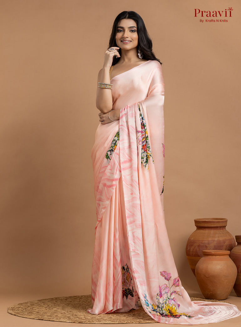 Vanilla Pink Crepe Satin Saree with Sequin Work