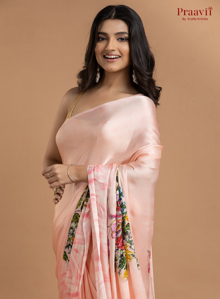 Vanilla Pink Crepe Satin Saree with Sequin Work
