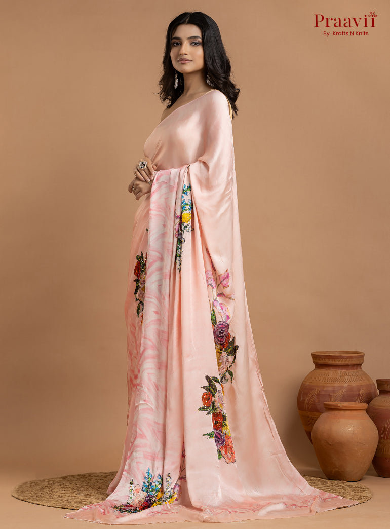 Vanilla Pink Crepe Satin Saree with Sequin Work