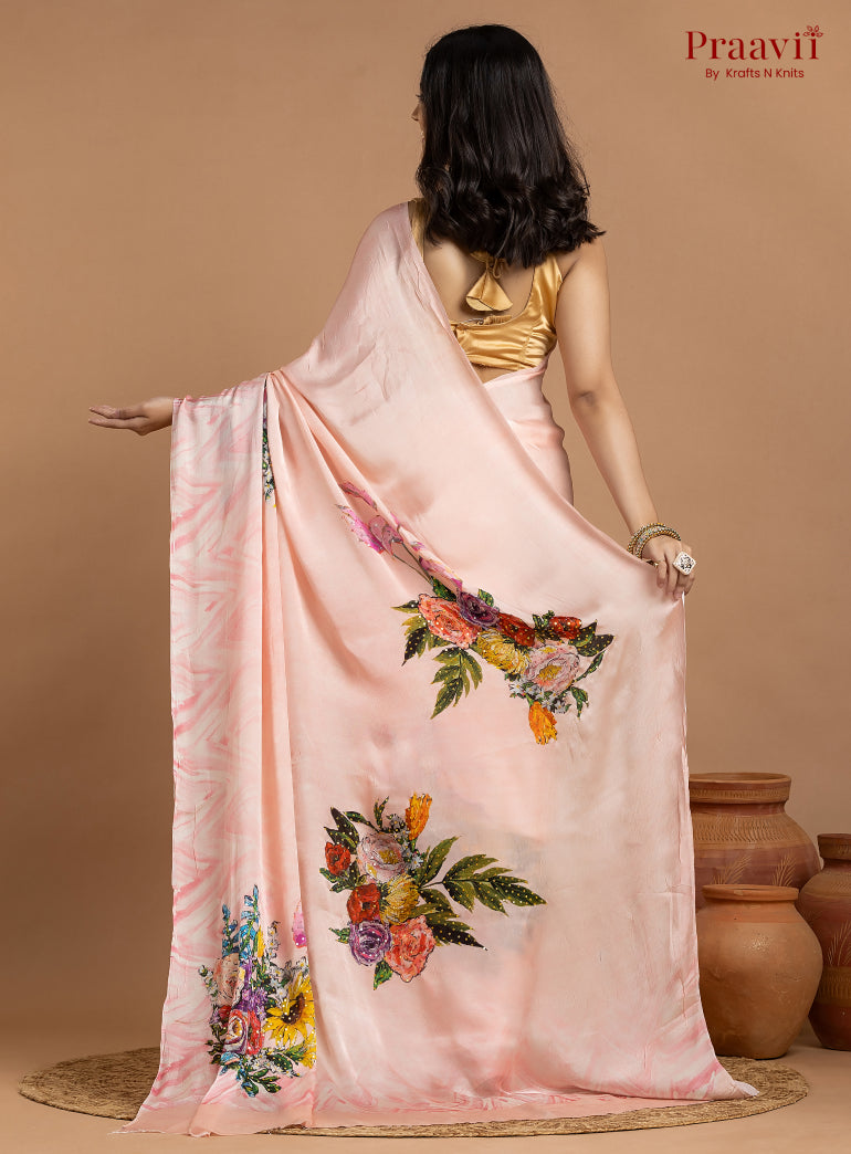 Vanilla Pink Crepe Satin Saree with Sequin Work