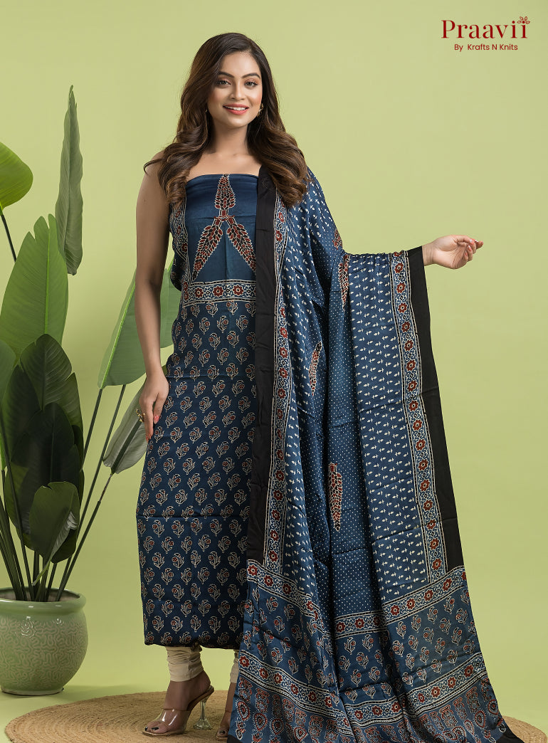 Indigo Blue Ajrakh Modal Handblock Printed Suit Set