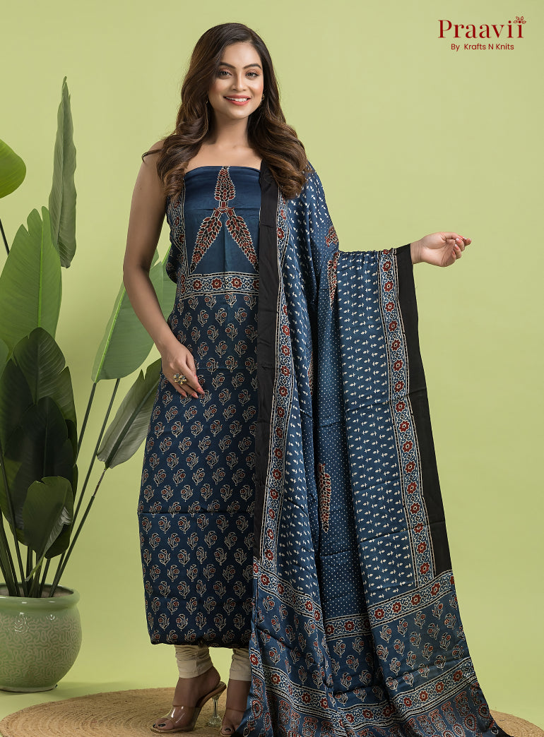 Indigo Blue Ajrakh Modal Handblock Printed Suit Set