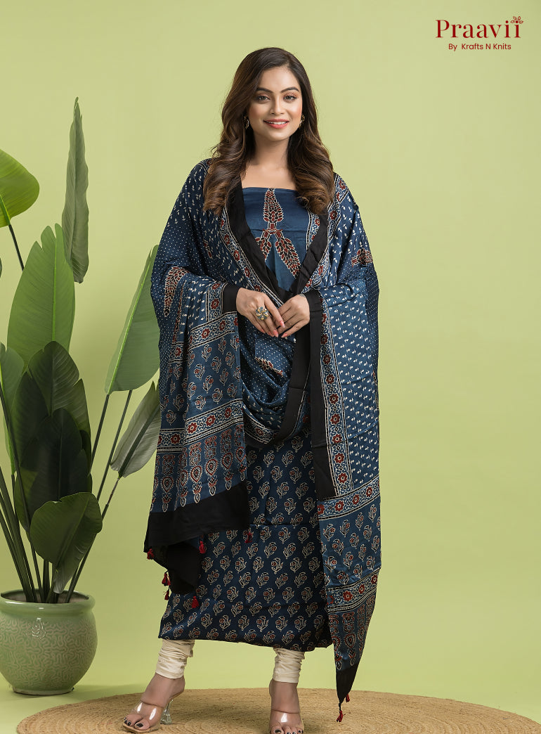 Indigo Blue Ajrakh Modal Handblock Printed Suit Set