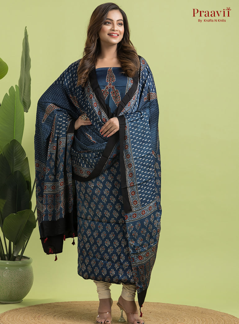 Indigo Blue Ajrakh Modal Handblock Printed Suit Set