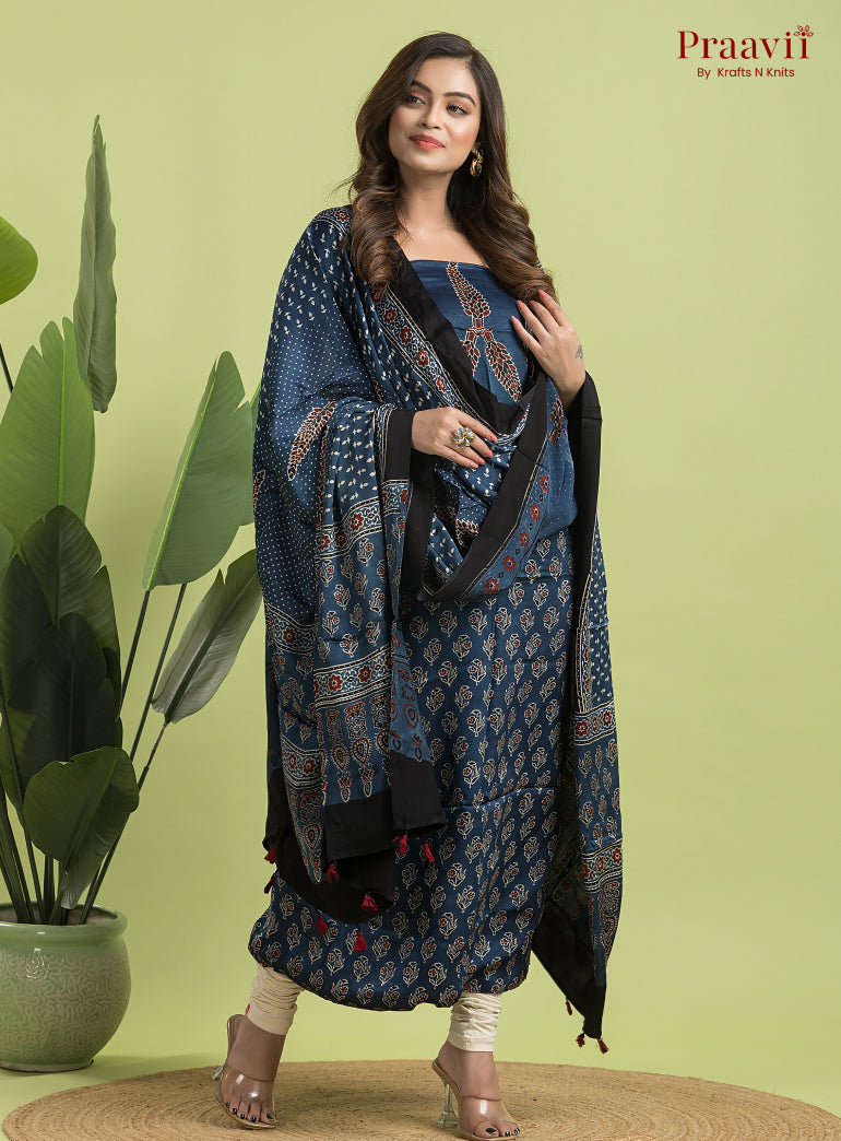 Indigo Blue Ajrakh Modal Handblock Printed Suit Set