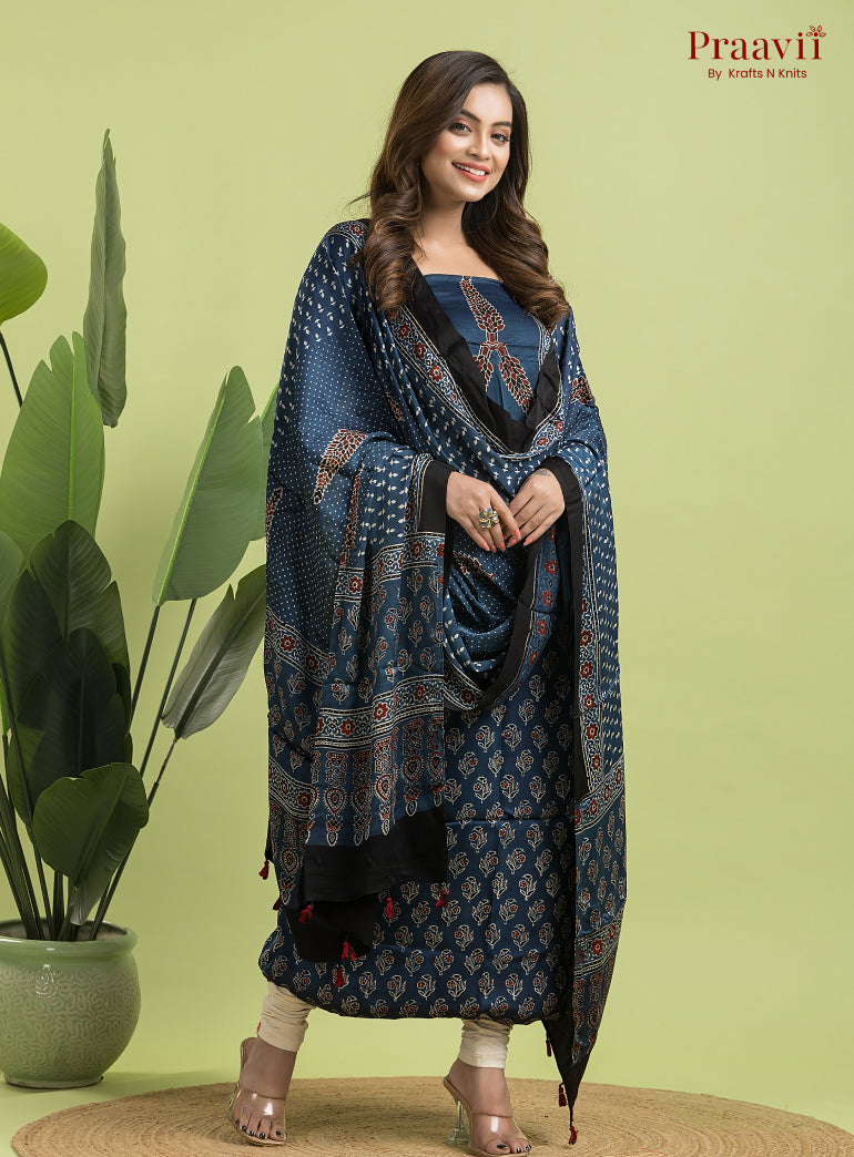 Indigo Blue Ajrakh Modal Handblock Printed Suit Set