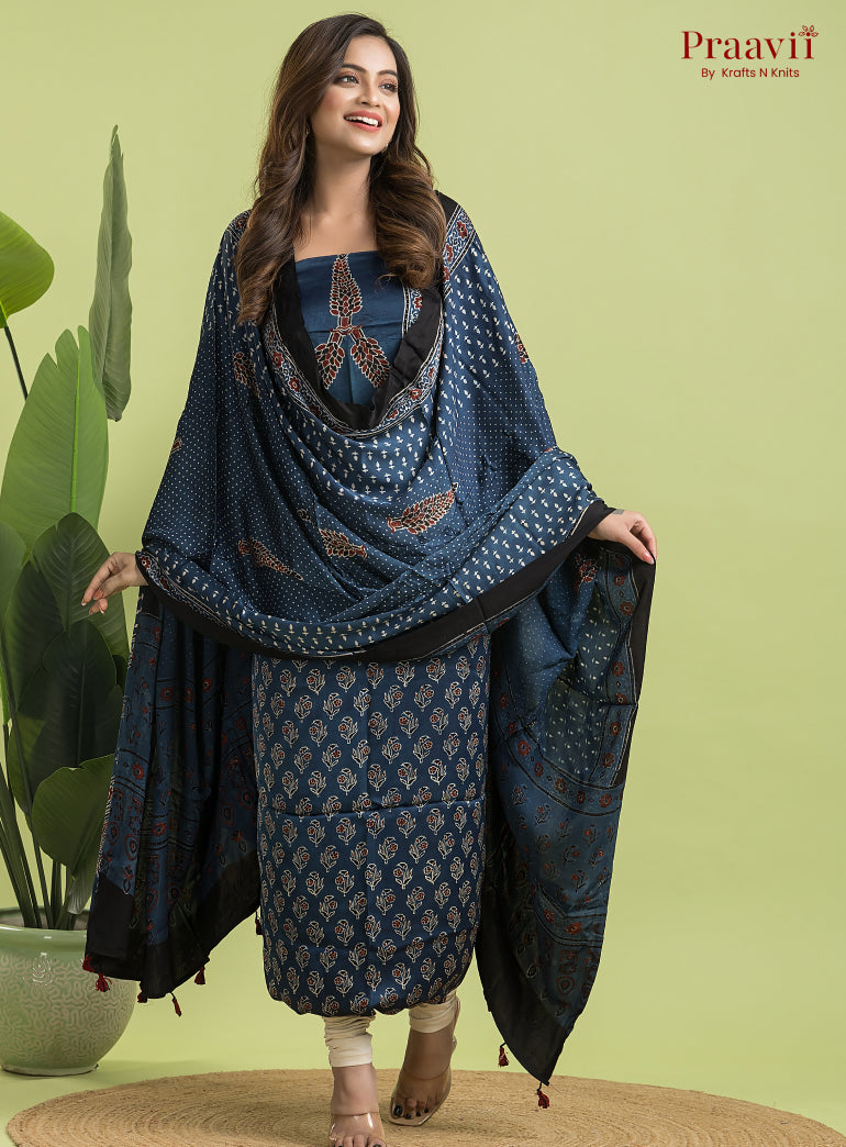 Indigo Blue Ajrakh Modal Handblock Printed Suit Set
