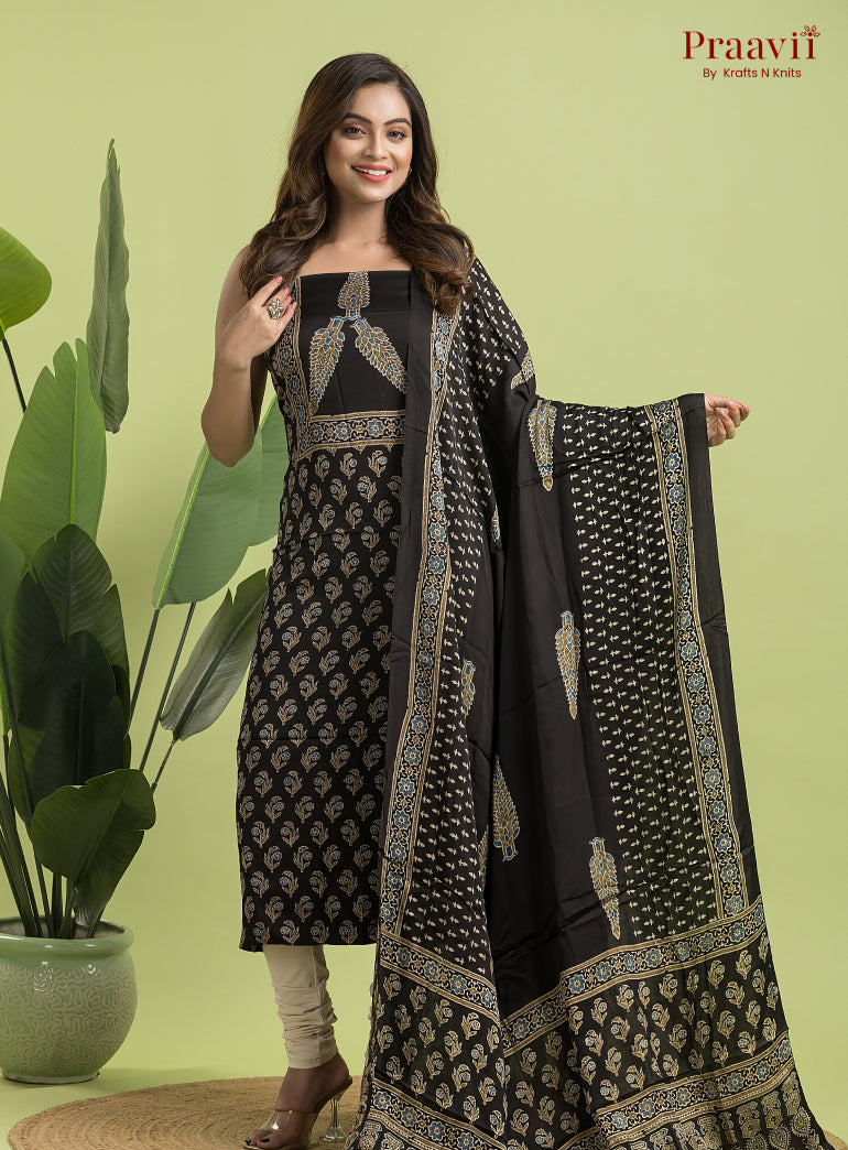 Black Ajrakh Modal Handblock Printed Suit Set