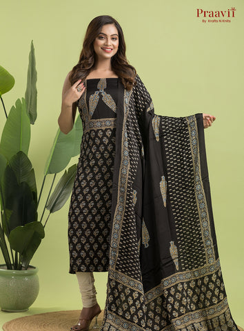 Black Ajrakh Modal Handblock Printed Suit Set