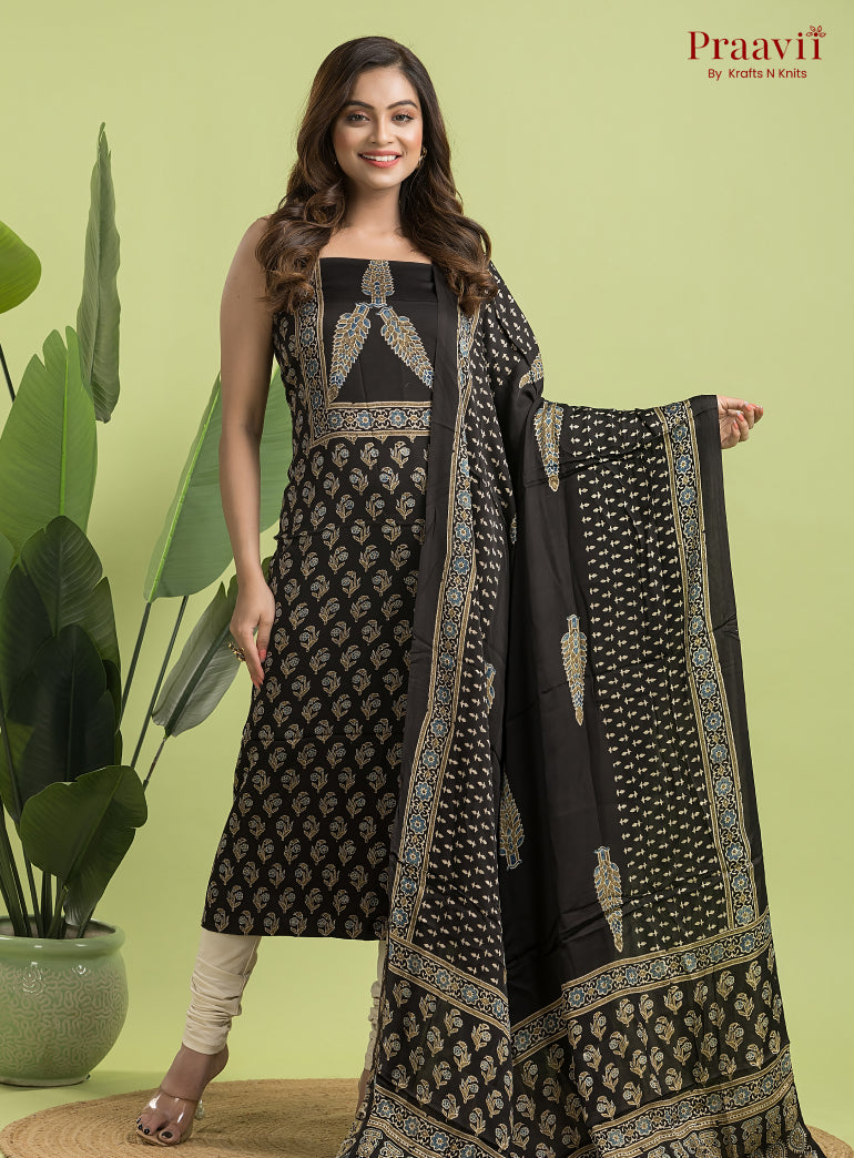 Black Ajrakh Modal Handblock Printed Suit Set