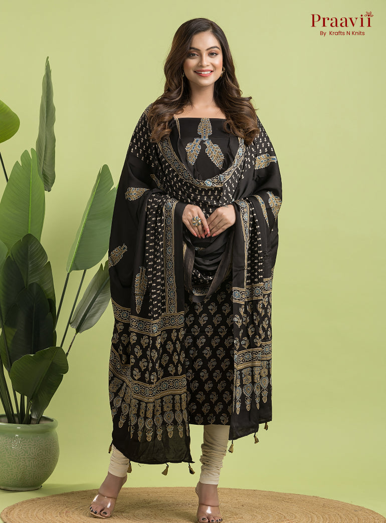 Black Ajrakh Modal Handblock Printed Suit Set