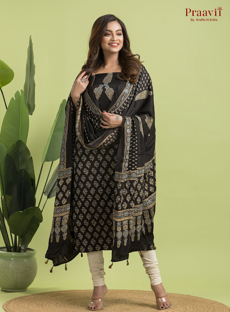 Black Ajrakh Modal Handblock Printed Suit Set