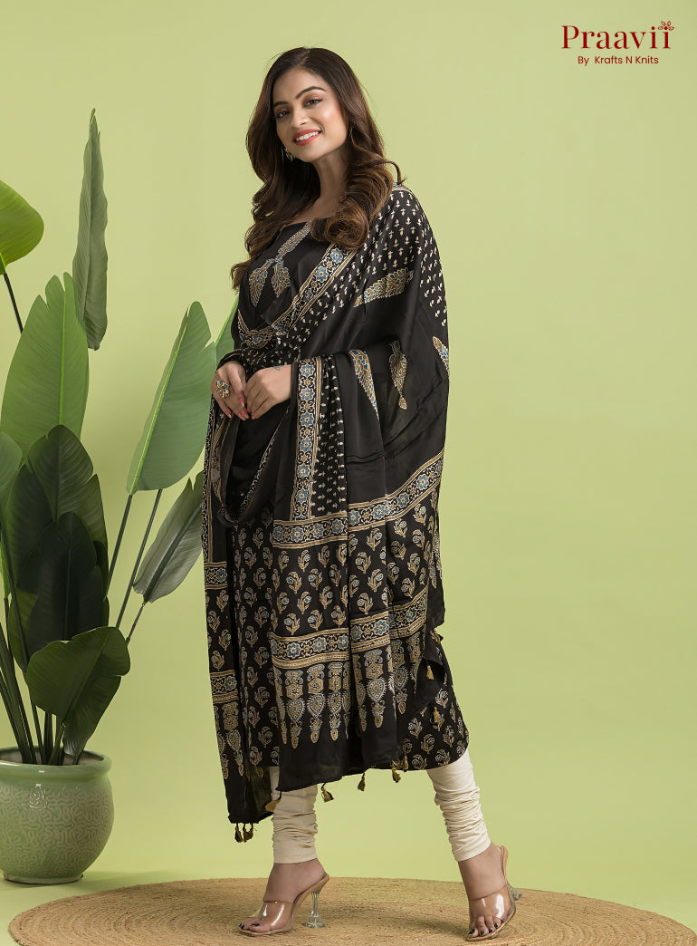 Black Ajrakh Modal Handblock Printed Suit Set