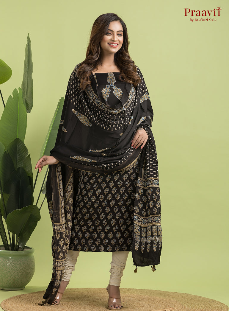 Black Ajrakh Modal Handblock Printed Suit Set