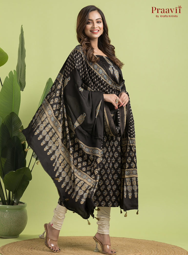 Black Ajrakh Modal Handblock Printed Suit Set