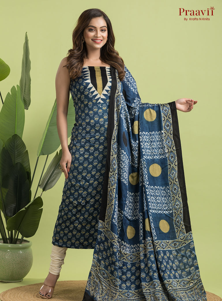 Royal Blue Ajrakh Modal Handblock Printed Suit Set