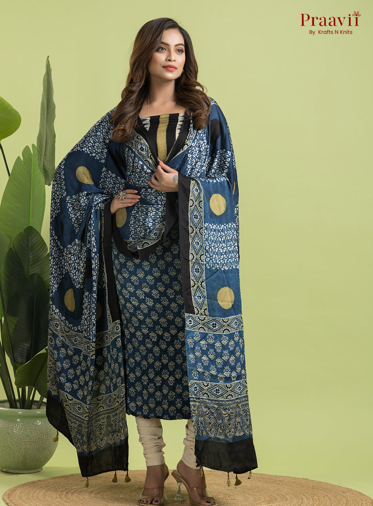 Royal Blue Ajrakh Modal Handblock Printed Suit Set