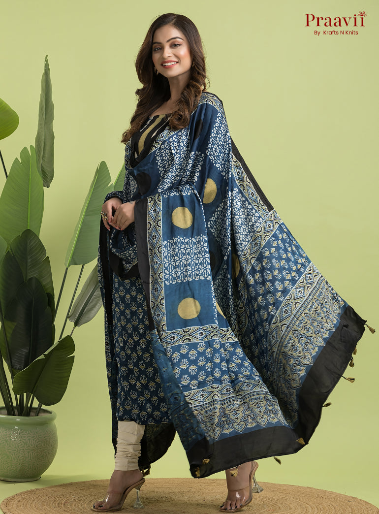 Royal Blue Ajrakh Modal Handblock Printed Suit Set