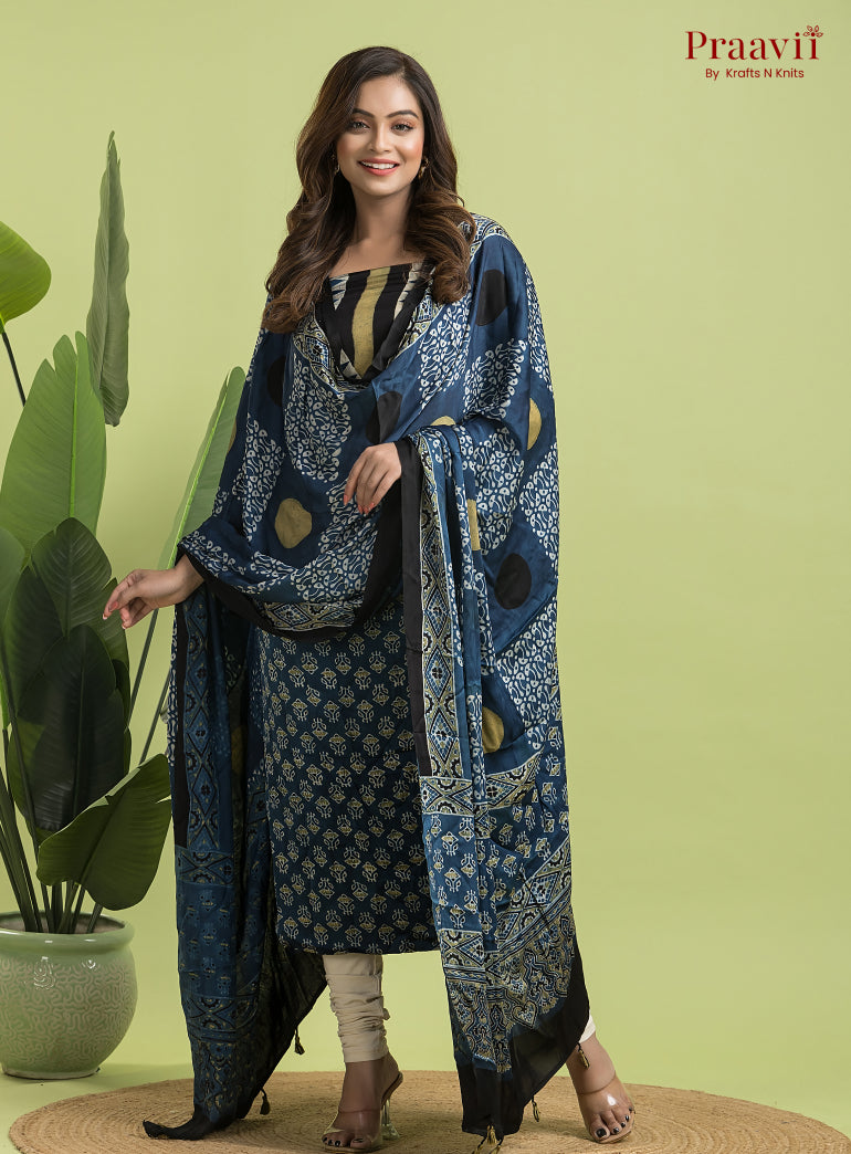 Royal Blue Ajrakh Modal Handblock Printed Suit Set