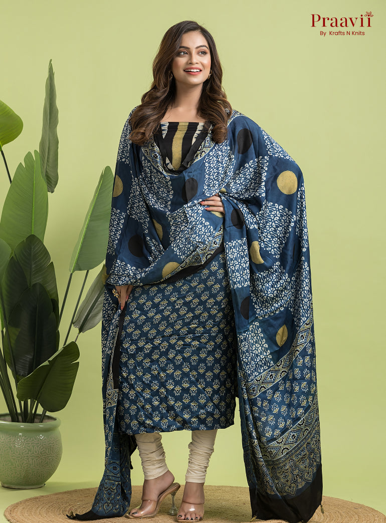 Royal Blue Ajrakh Modal Handblock Printed Suit Set