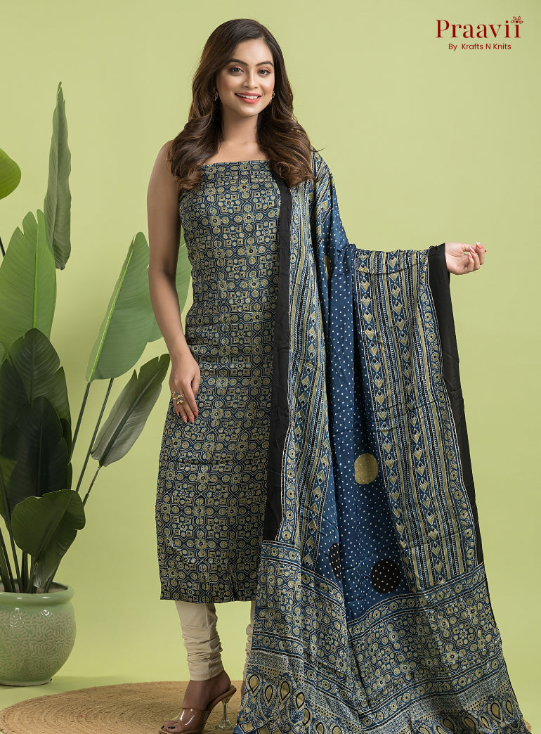 Blue Ajrakh Modal Handblock Printed Suit Set