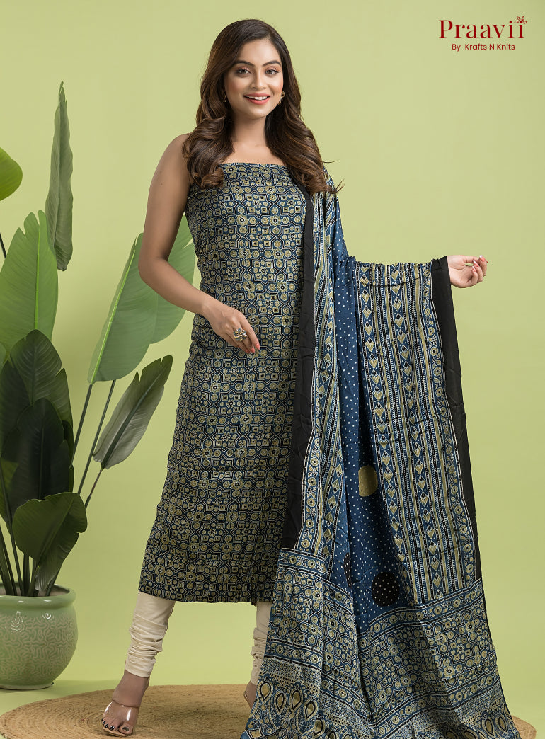 Blue Ajrakh Modal Handblock Printed Suit Set