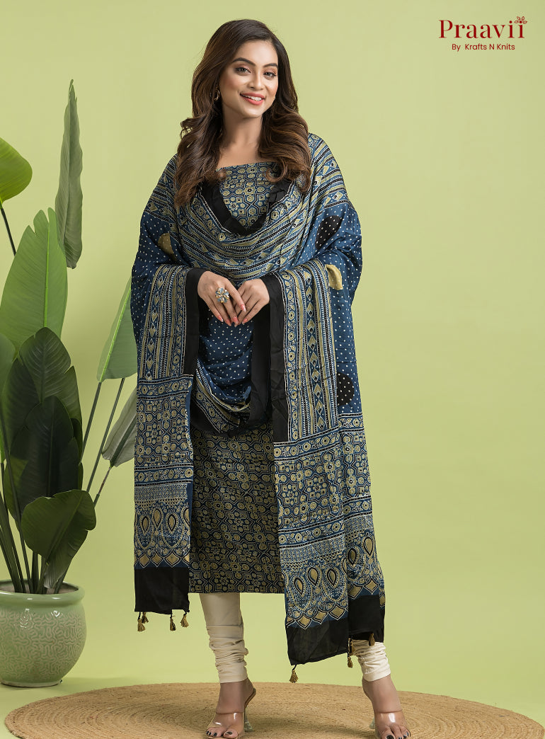 Blue Ajrakh Modal Handblock Printed Suit Set