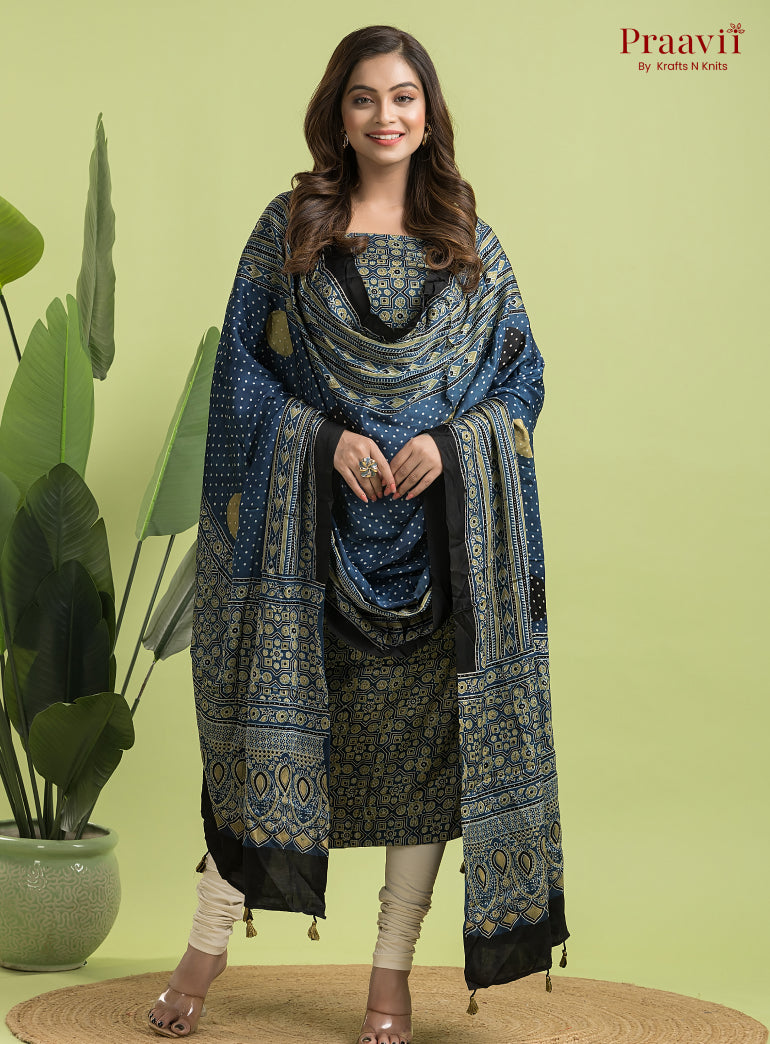 Blue Ajrakh Modal Handblock Printed Suit Set