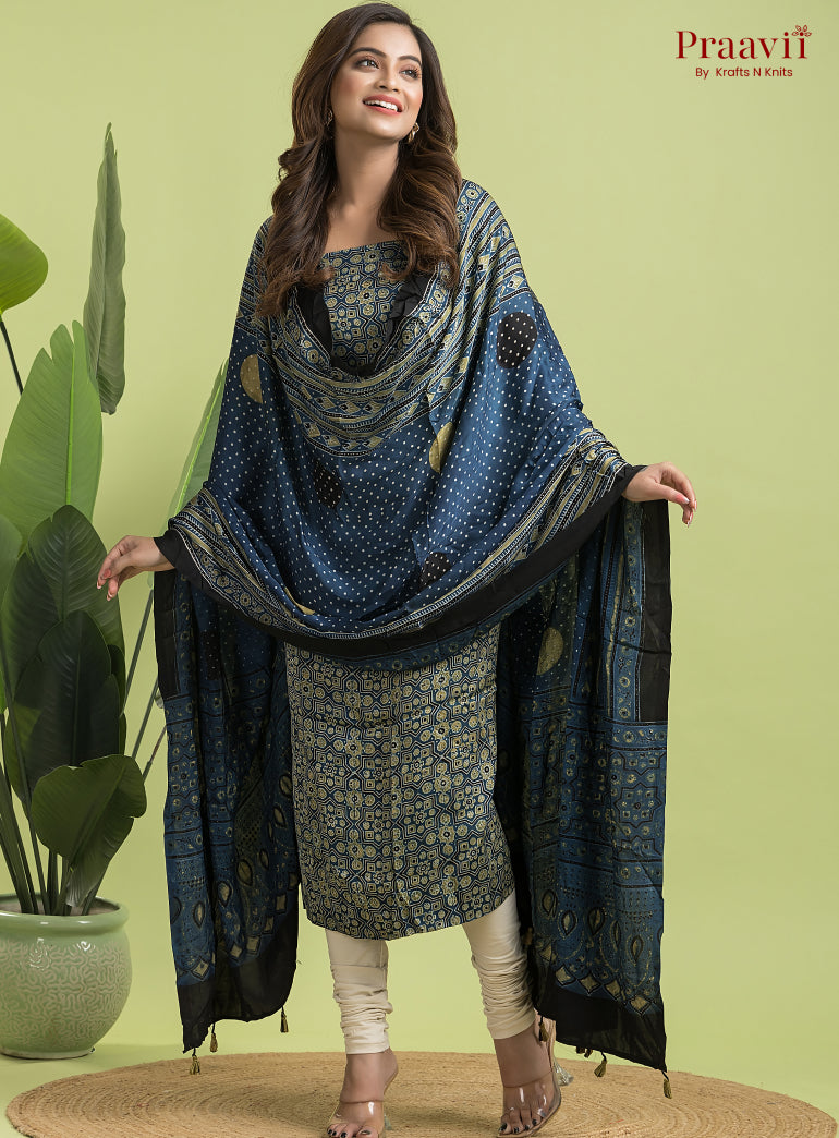 Blue Ajrakh Modal Handblock Printed Suit Set