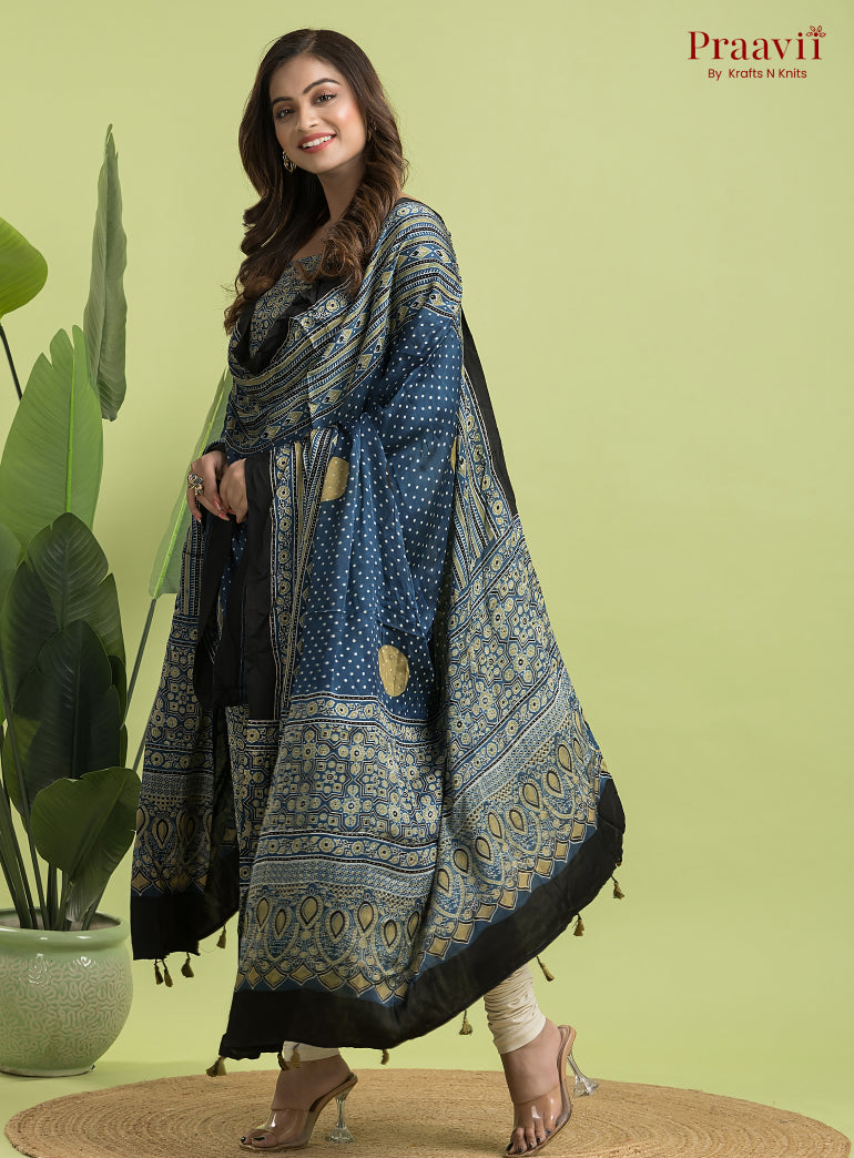 Blue Ajrakh Modal Handblock Printed Suit Set
