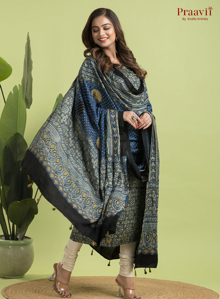 Blue Ajrakh Modal Handblock Printed Suit Set