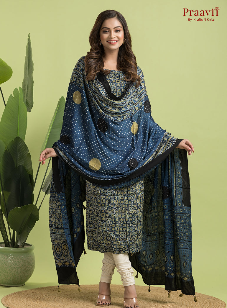 Blue Ajrakh Modal Handblock Printed Suit Set