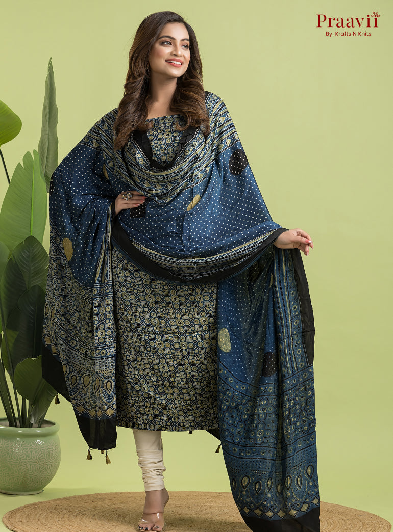 Blue Ajrakh Modal Handblock Printed Suit Set