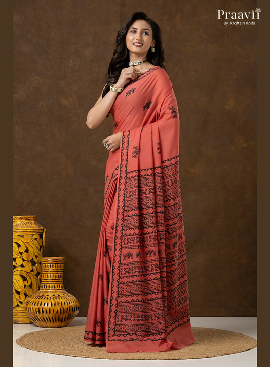 Vintage Rose Pure Cotton Saree with Hand Block