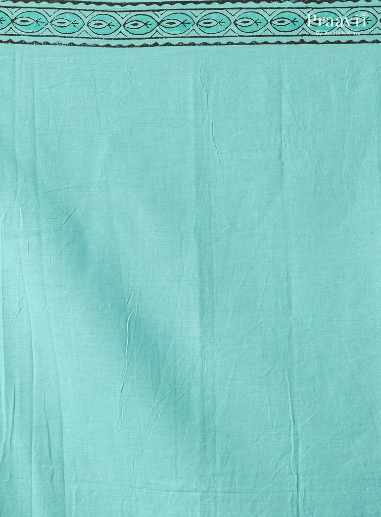 Rama Green Pure Cotton Saree with Hand Block Print