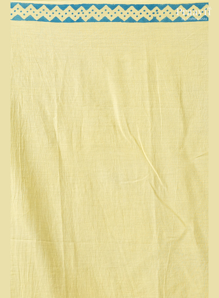 Lemon Yellow Pure Cotton Saree with Hand Block