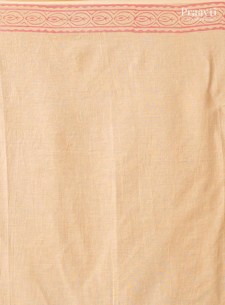 Peach Pure Cotton Saree with Hand Block Print