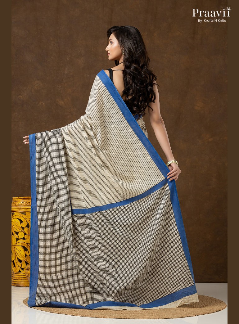 Stripes & Checks Bagru Print Mul Cotton Saree