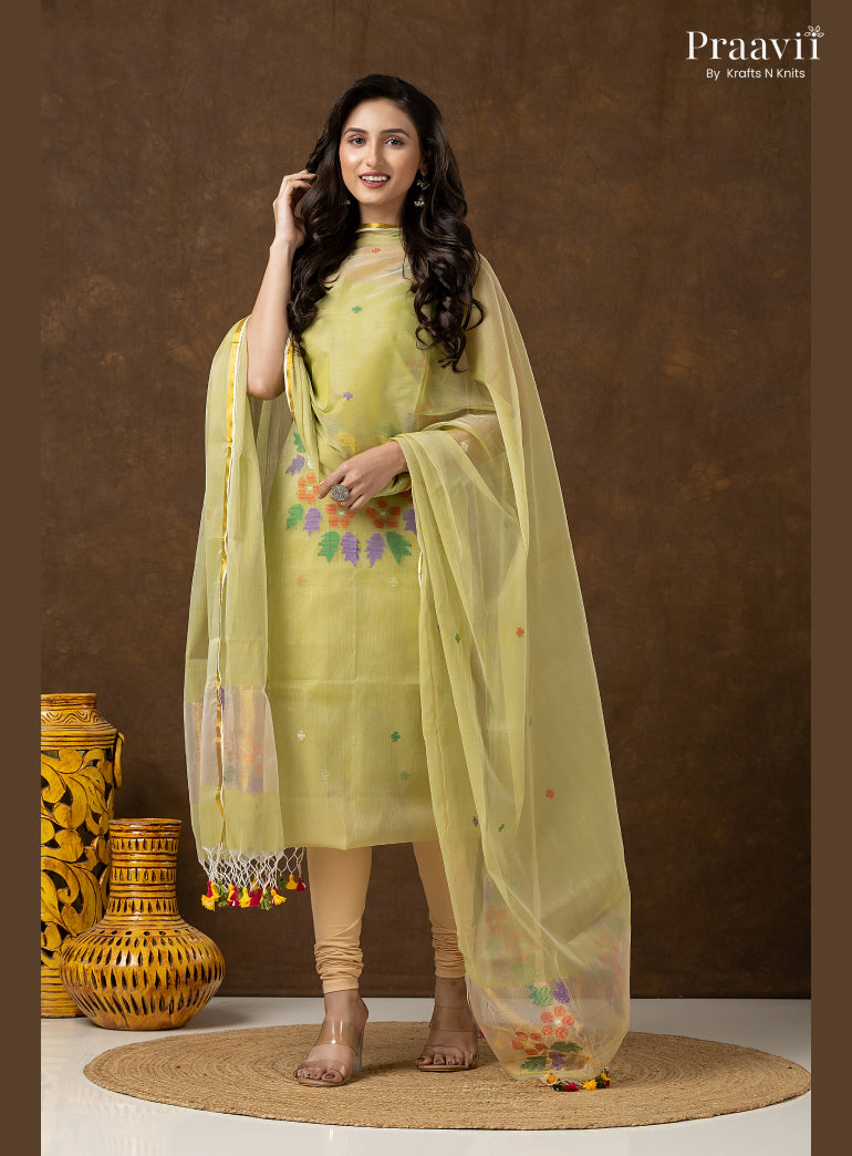 Sage Green Unstitched Muslin Jamdani 2-Piece Suit Set