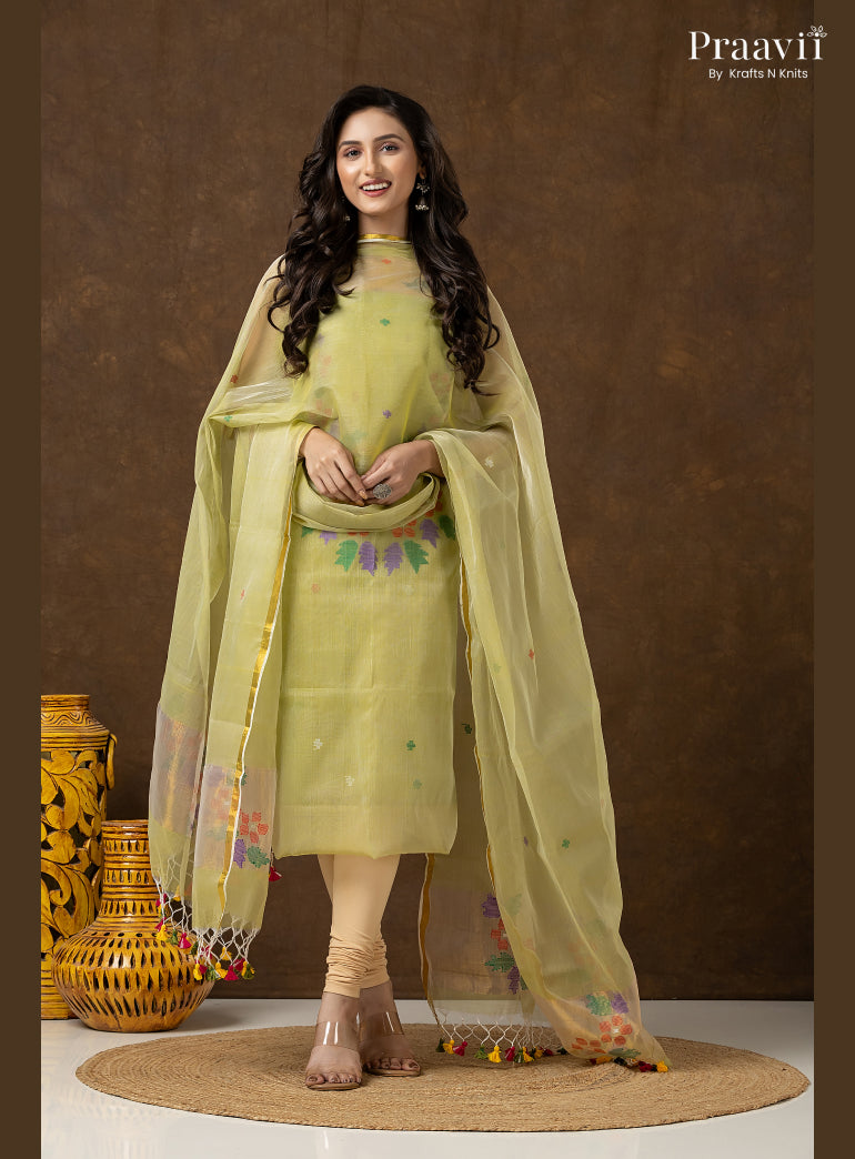 Sage Green Unstitched Muslin Jamdani 2-Piece Suit Set
