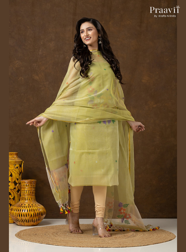 Sage Green Unstitched Muslin Jamdani 2-Piece Suit Set