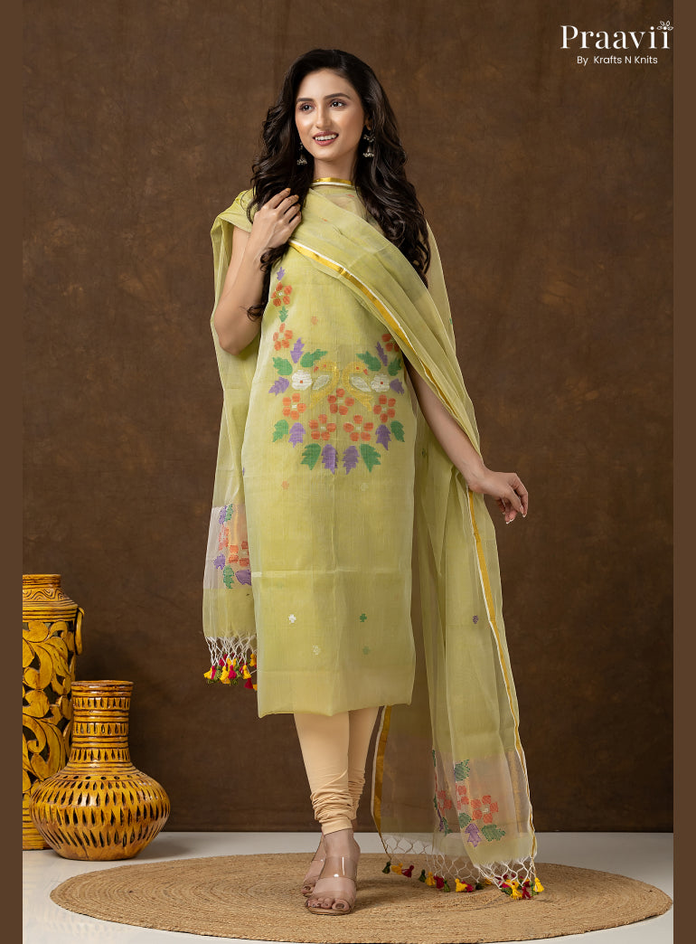 Sage Green Unstitched Muslin Jamdani 2-Piece Suit Set