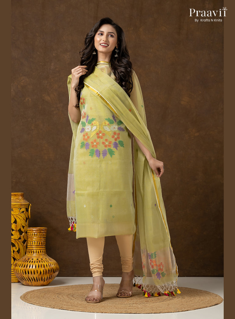 Sage Green Unstitched Muslin Jamdani 2-Piece Suit Set