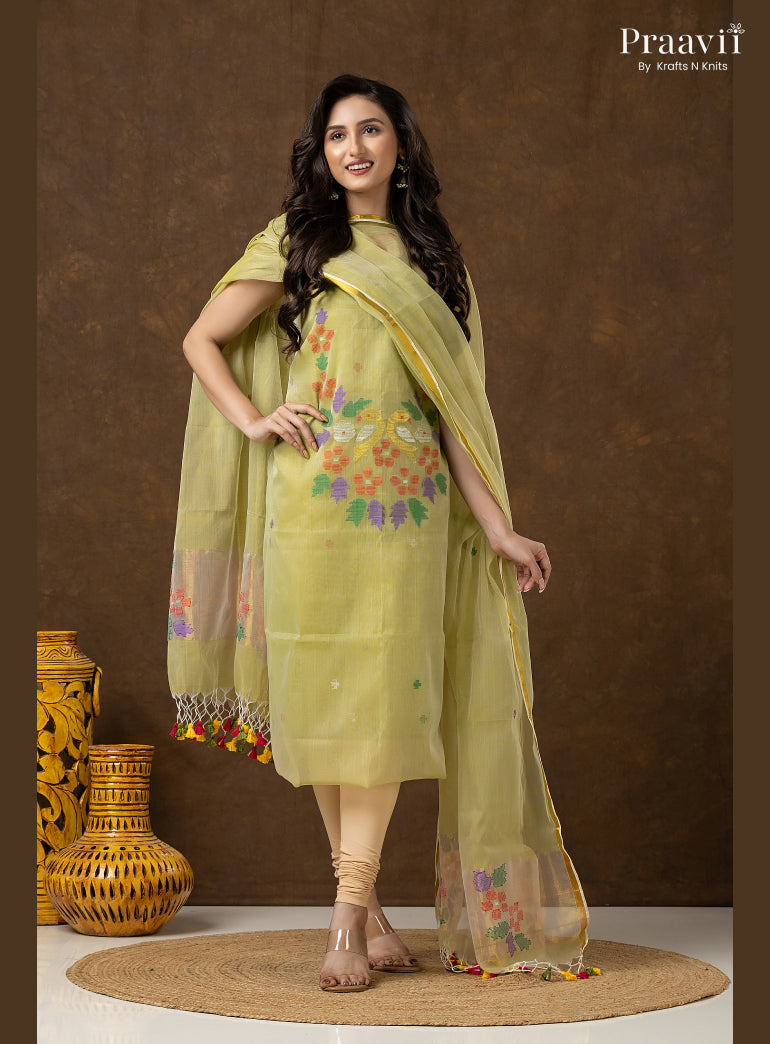 Sage Green Unstitched Muslin Jamdani 2-Piece Suit Set