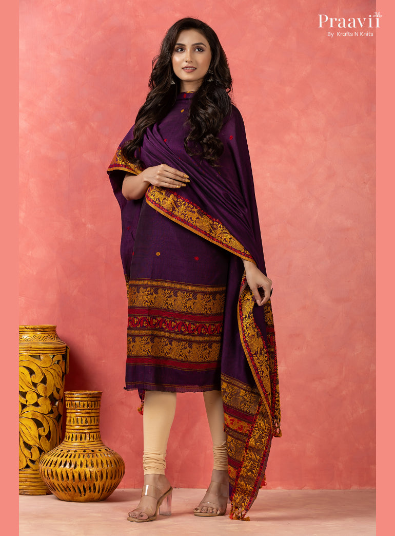 Purple Cotton Jamdani Baluchari Unstitched 2-Piece Set
