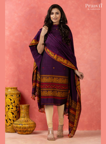 Purple Cotton Jamdani Baluchari Unstitched 2-Piece Set