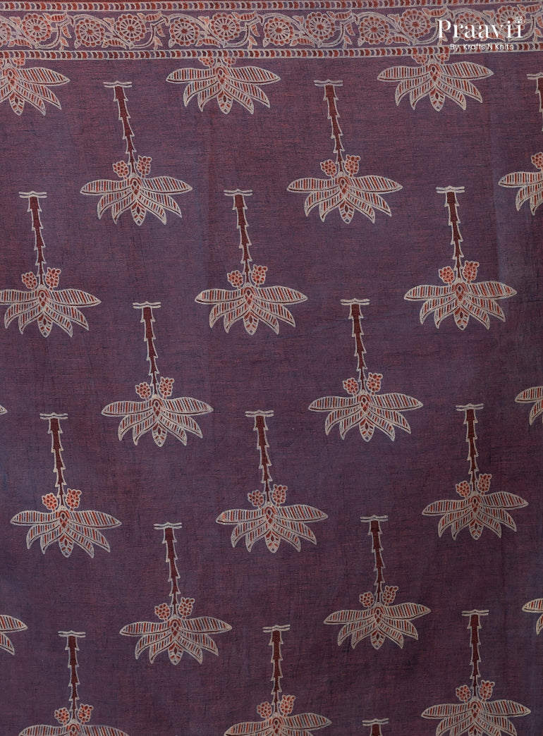 Ocean Blue Bagru Print Pure Mul Cotton Saree