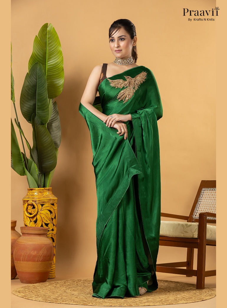 Green Designer Crepe Satin Saree