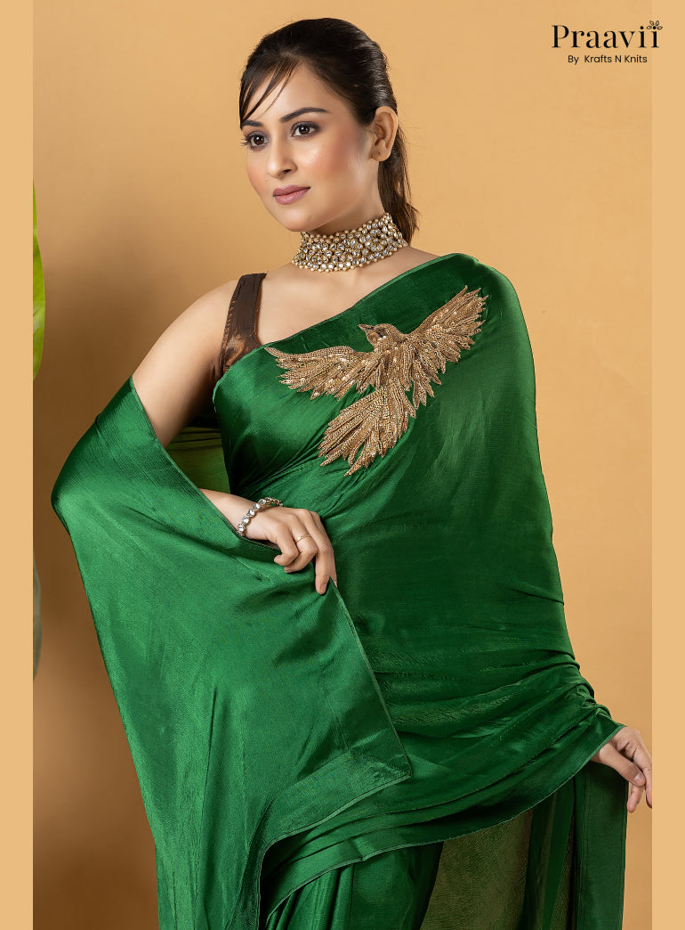 Green Designer Crepe Satin Saree