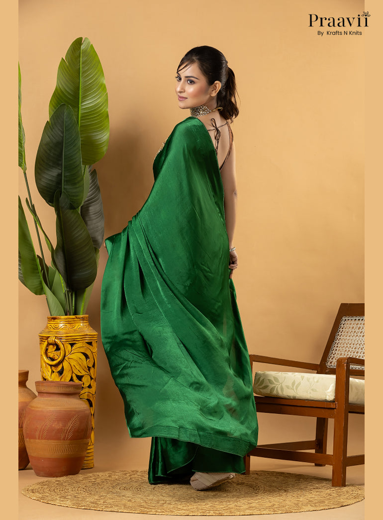 Green Designer Crepe Satin Saree